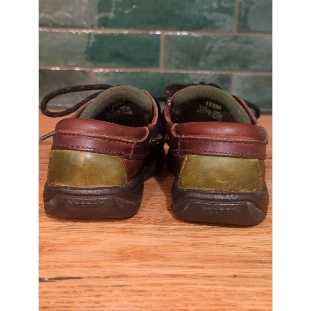 Sperry Kids Leather Boat Shoes Loafers Brown Olive Size 11.5 GUC Casual
